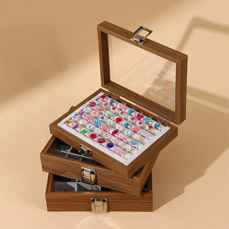 Boîte Bijoux Bois Noyer Couvercle Velours