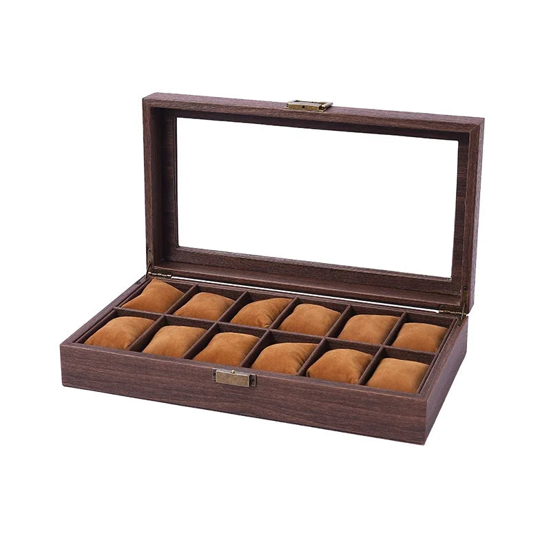 Boîte à Montres Bois Cuir Verre Élégant