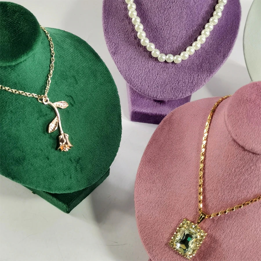 Présentoir Collier Buste Velours Plat Compact