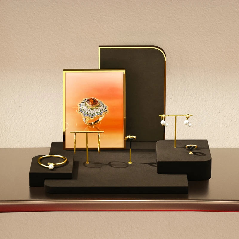 Présentoir Bijoux Velours Marron Vitrine Boutique