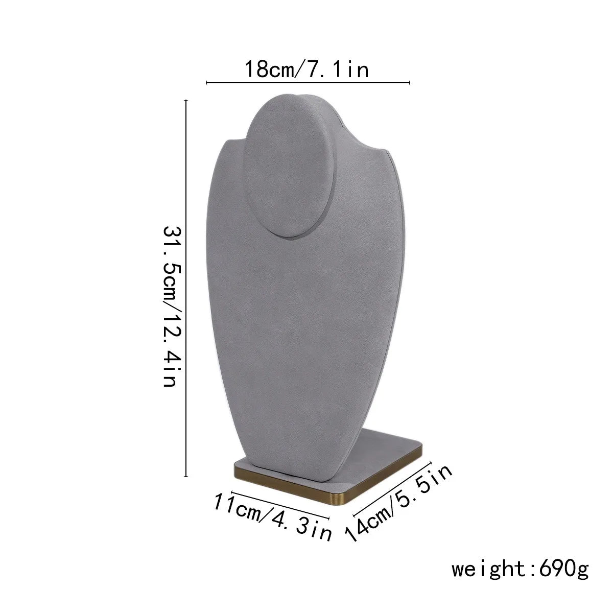 Buste Présentoir Collier Velours Gris