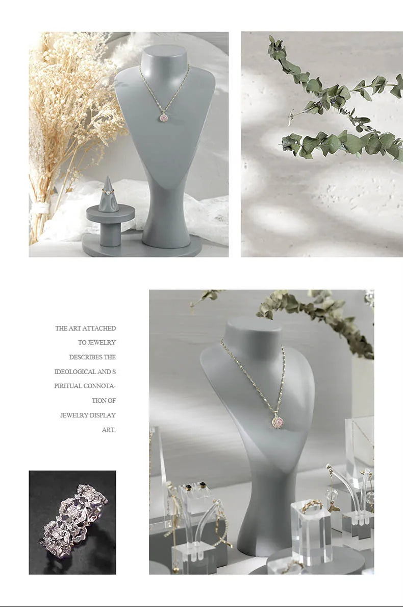 Buste Collier Velours Gris Long Sautoir