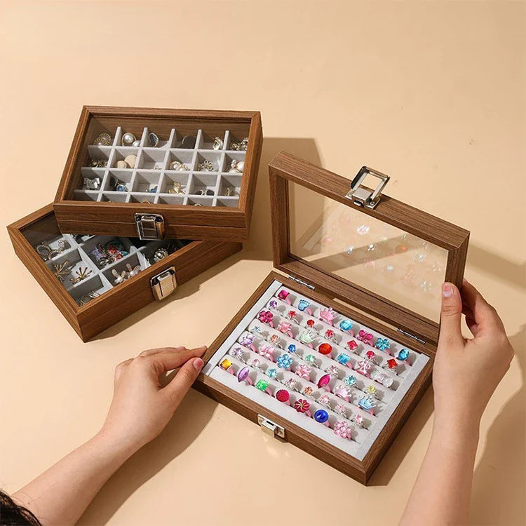 Boîte Bijoux Bois Noyer Couvercle Velours