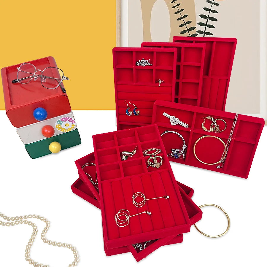 Plateau Bijoux Velours Rouge Multi Configurations