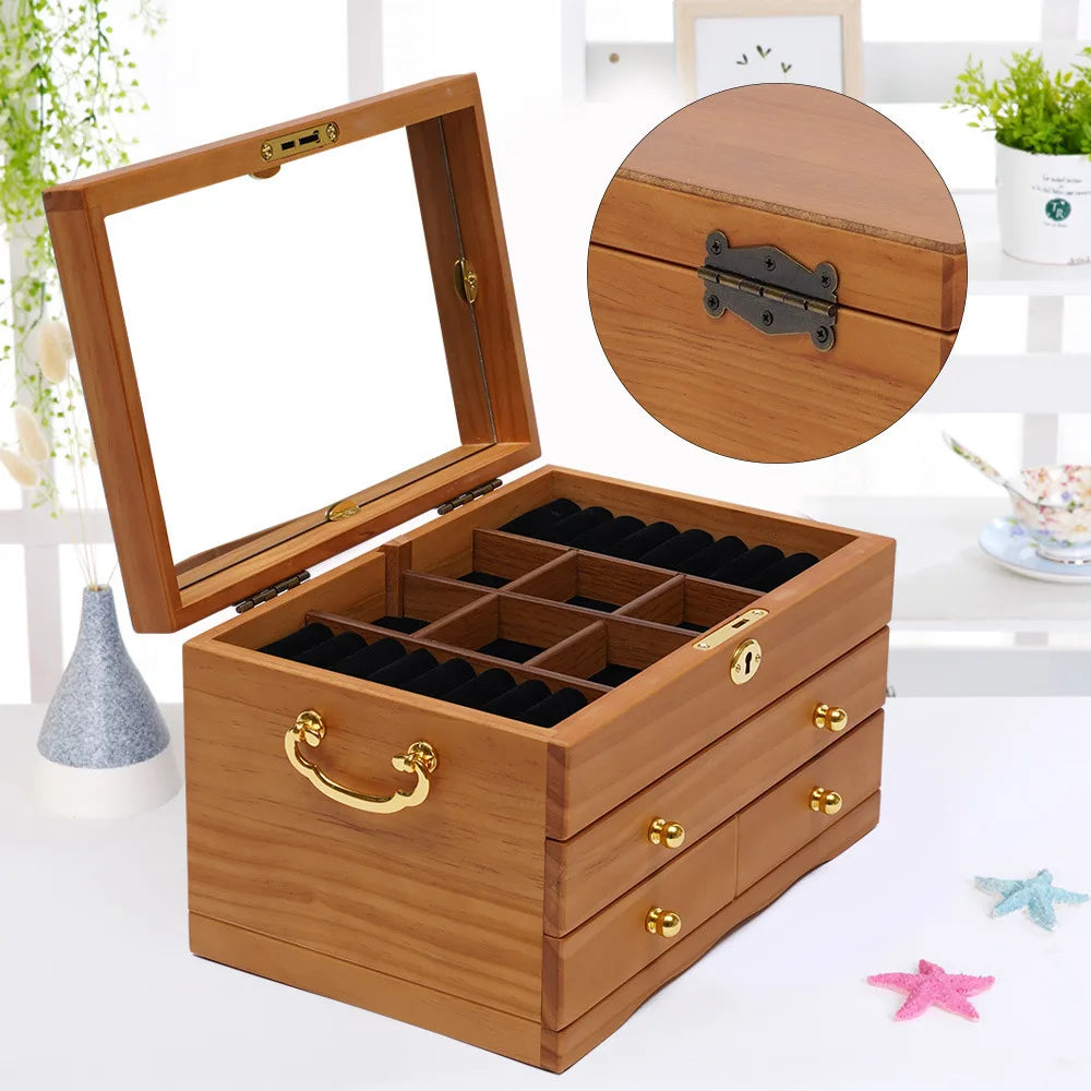 Boîte Bijoux Bois Massif Velours Rangement Sécurisé