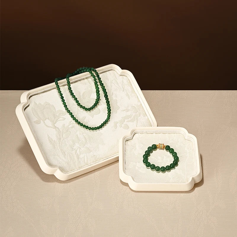 Plateau Bijoux Velours Beige Style Chinois