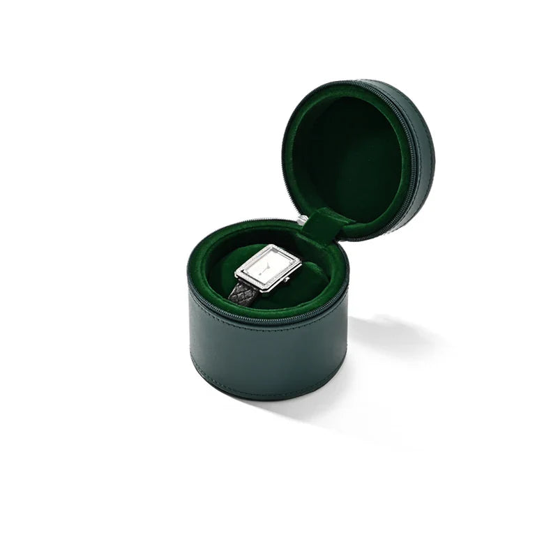 Boîte Montre Cuir Voyage Ronde Compact
