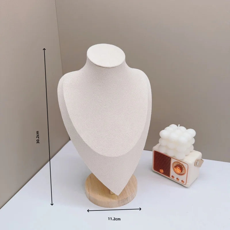 Présentoir Collier Buste Velours Bois