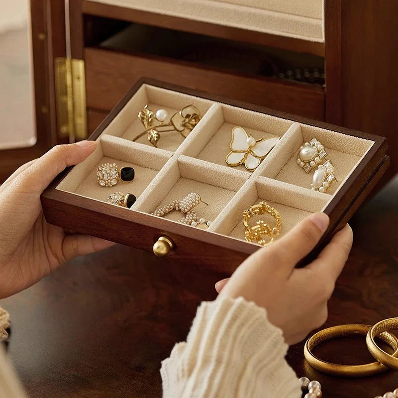 Boîte Bijoux Rotative Bois Foncé Vitre