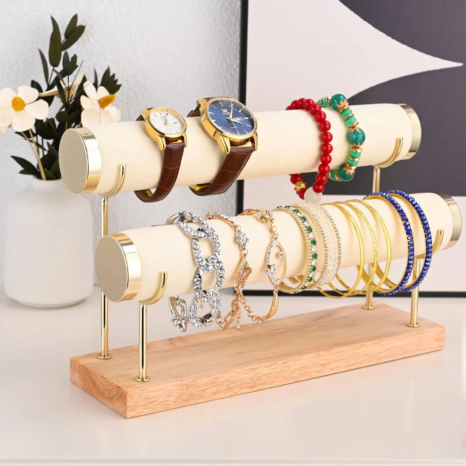 Présentoir Bracelet Velours Barre T Deux Niveaux