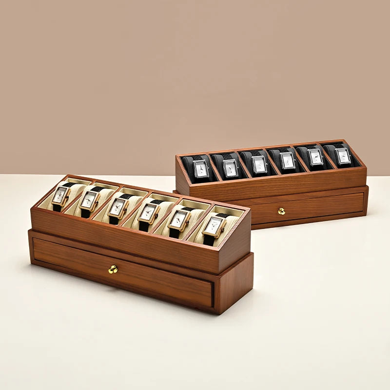Boîte Montre Bois 6 Grilles Bicouche Vitrine