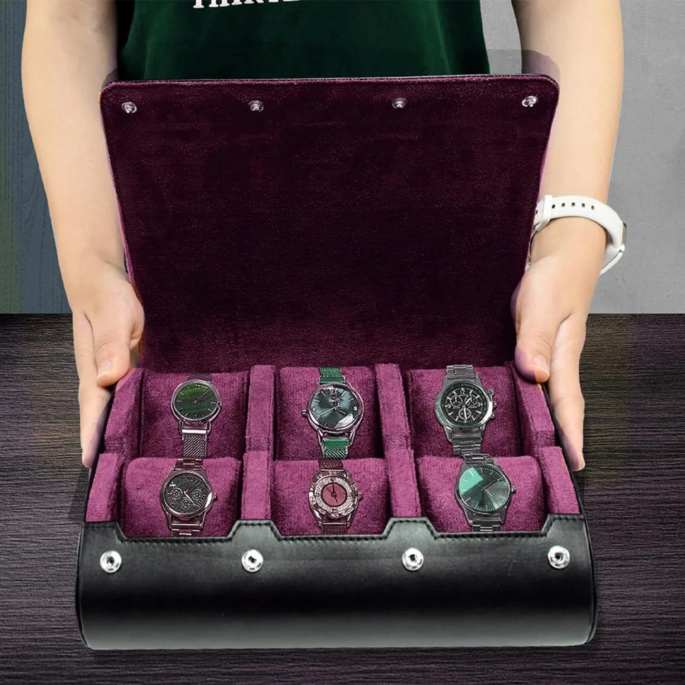 Étui Montre Cuir Voyage Rouleau 6 Emplacements