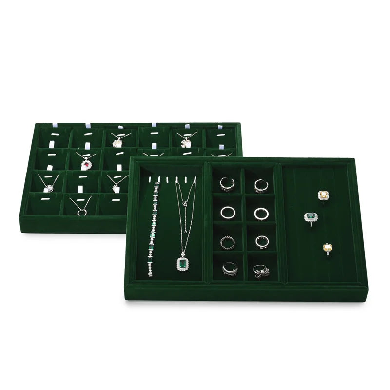 Plateau Bijoux Velours Vert Multi-Configurations