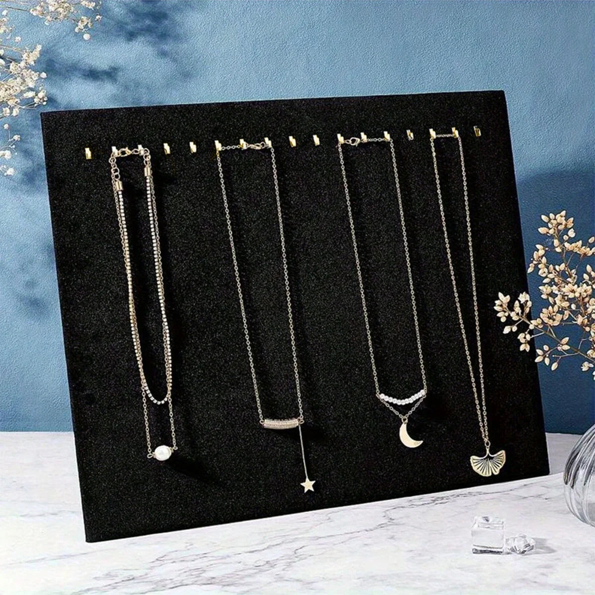 Présentoir Collier Bois Velours Noir Plat