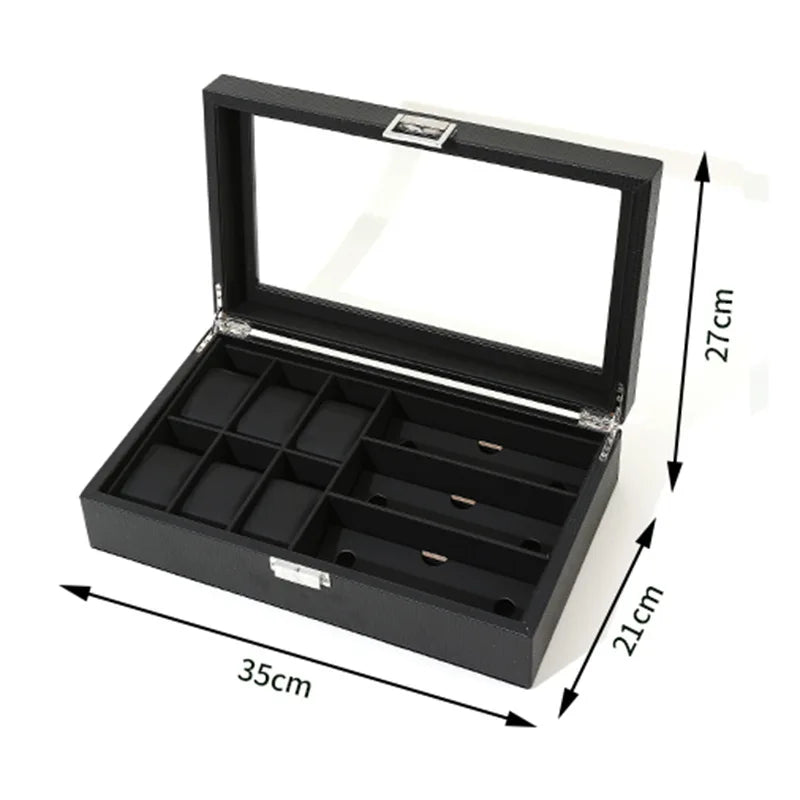 Boîte Montres Cuir Fibre Carbone Moderne Multi-Slots