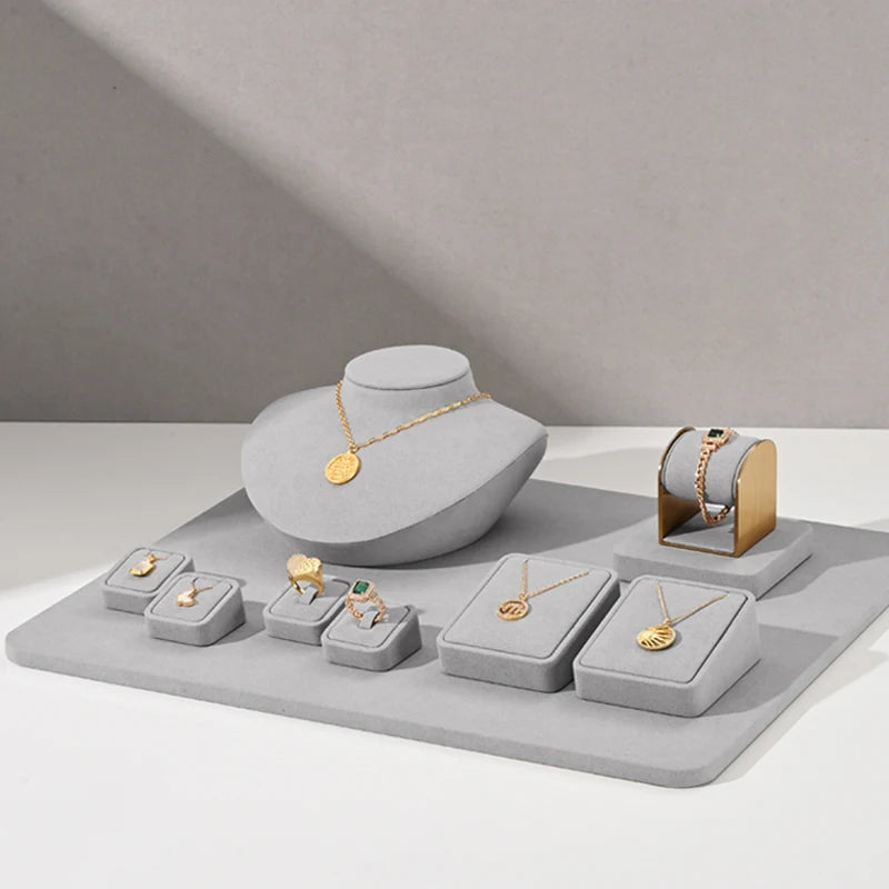 Présentoir Bijoux Daim Gris Modulable Vitrine