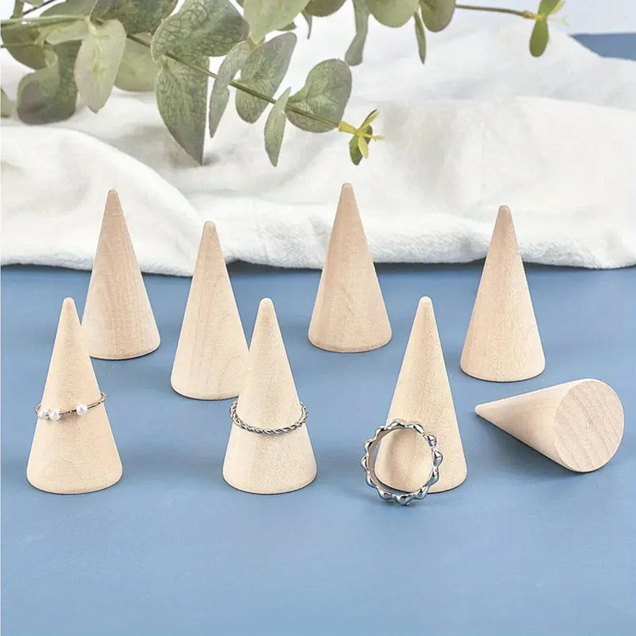 Porte Bague Cône en Bois Naturel, Lot de 3, 10 ou 20