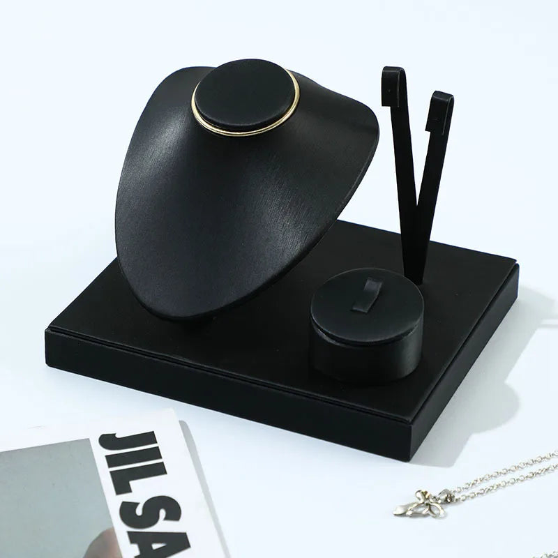 Présentoir Bijoux Cuir Bois Comptoir