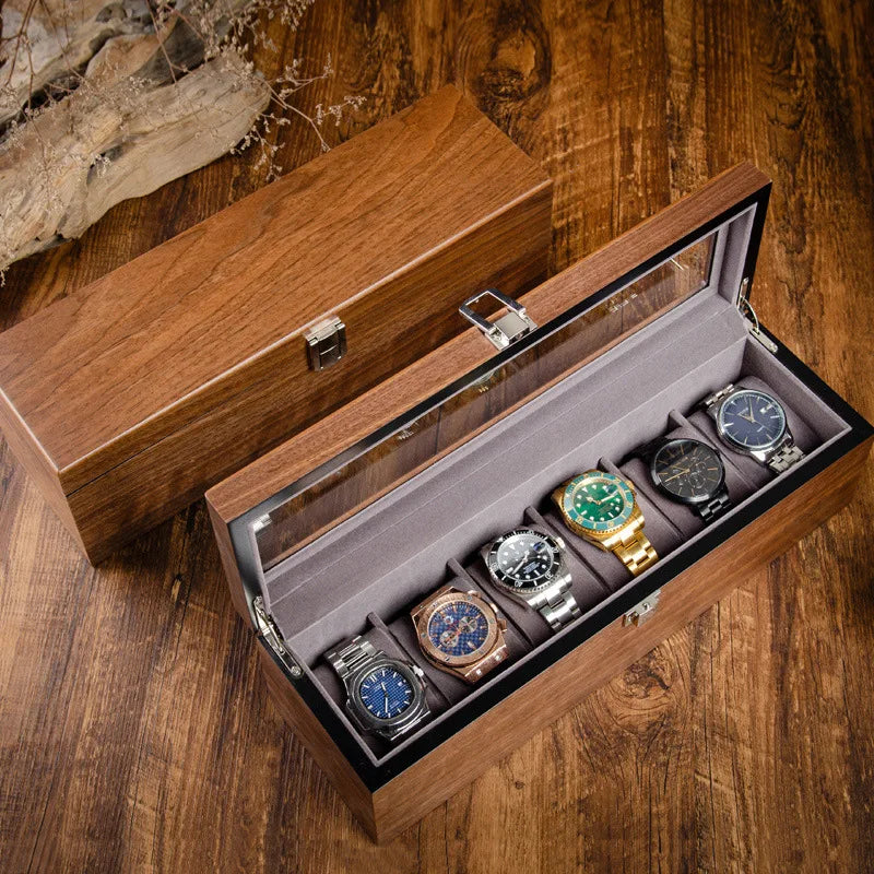 Boîte Montre Bois Noyer Vitrine Moderne