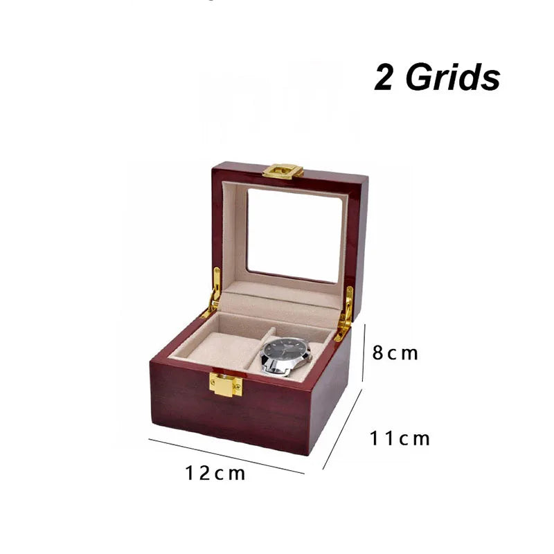 Coffre Fort Montre Bois Rouge Foncé Multi-Capacité