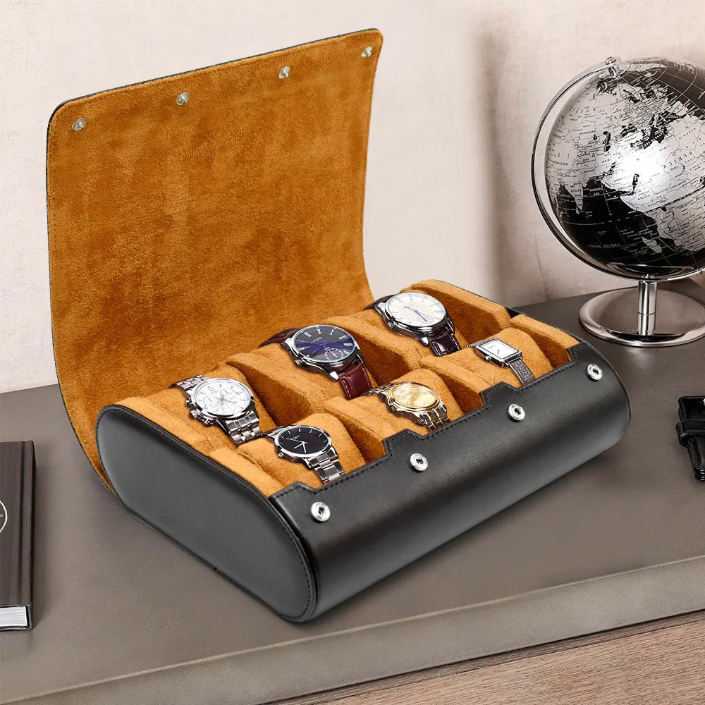 Étui Montre Cuir Voyage Rouleau 6 Fentes