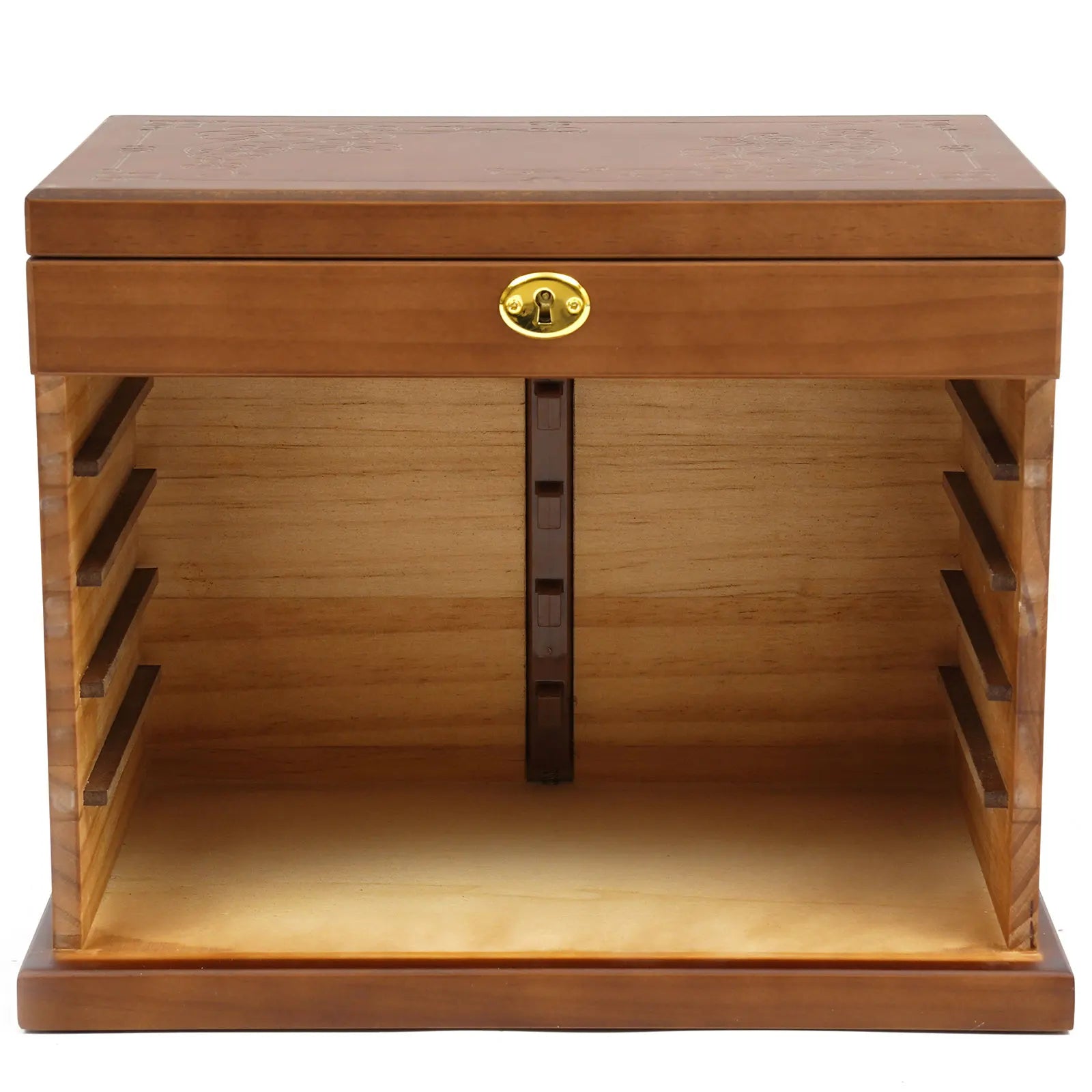 Boîte Bijoux Bois Massif 6 Tiroirs Miroir Serrure