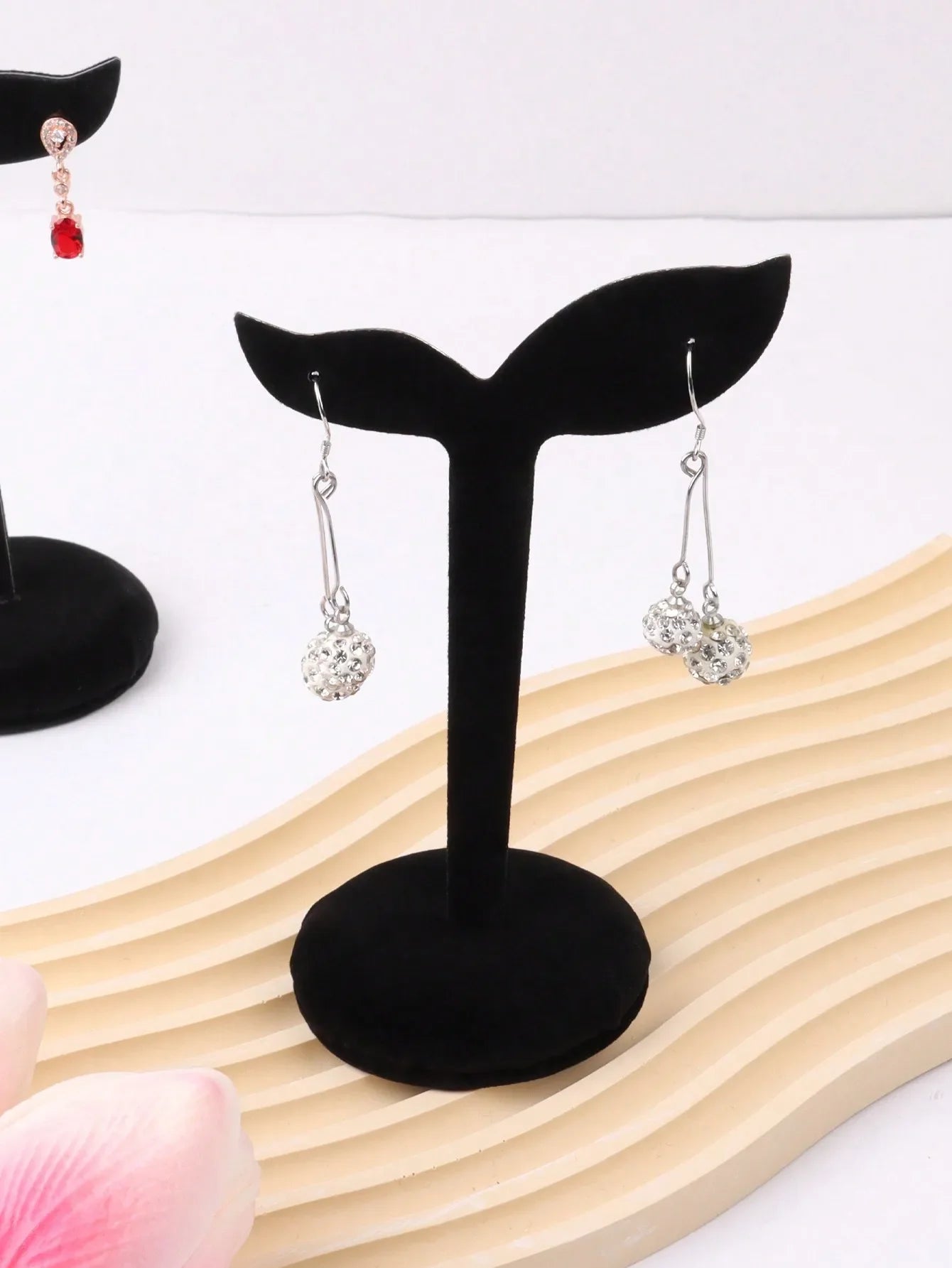 Présentoir Boucle d'Oreille Velours Métal Titane