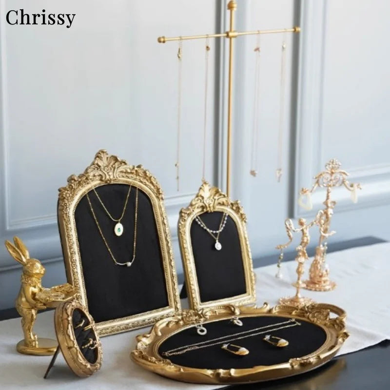 Présentoir Bijoux Velours Noir Cadre Vitrine