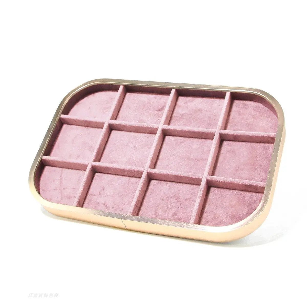 Plateau Bijoux Velours Rose Métal Multifonction