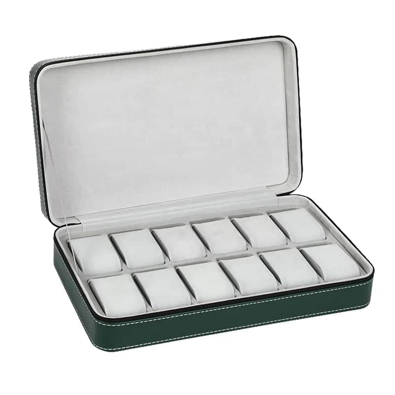 Boîte Montres Cuir Velours Vert 12 Places