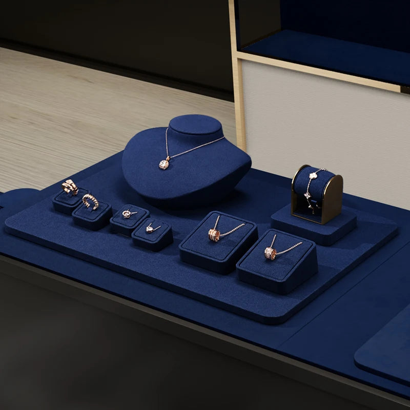 Présentoir Bijoux Microfibre Bleu Magasin