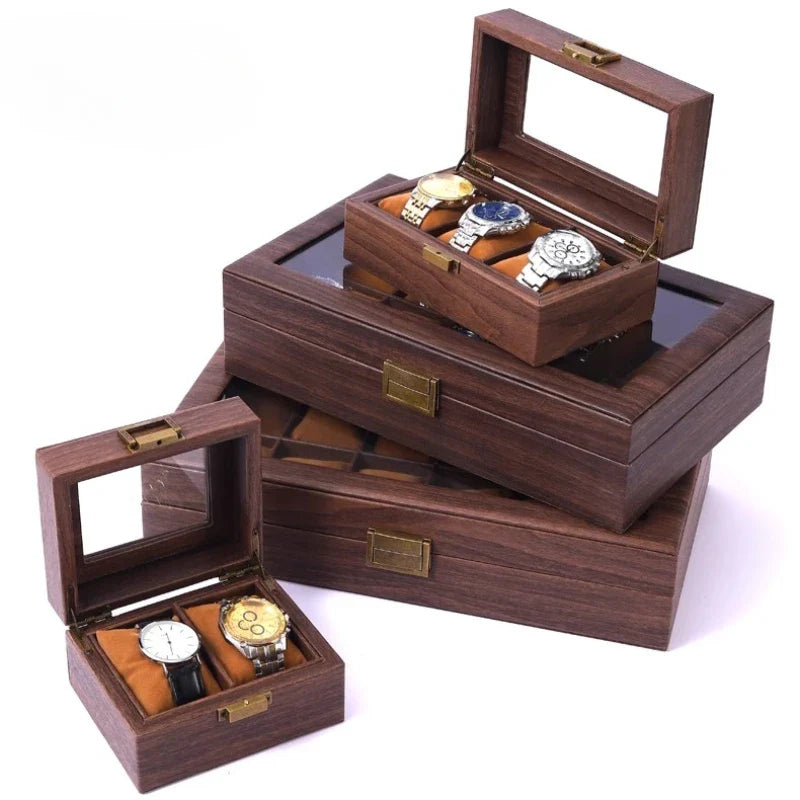 Boîte à Montres Bois Cuir Verre Élégant