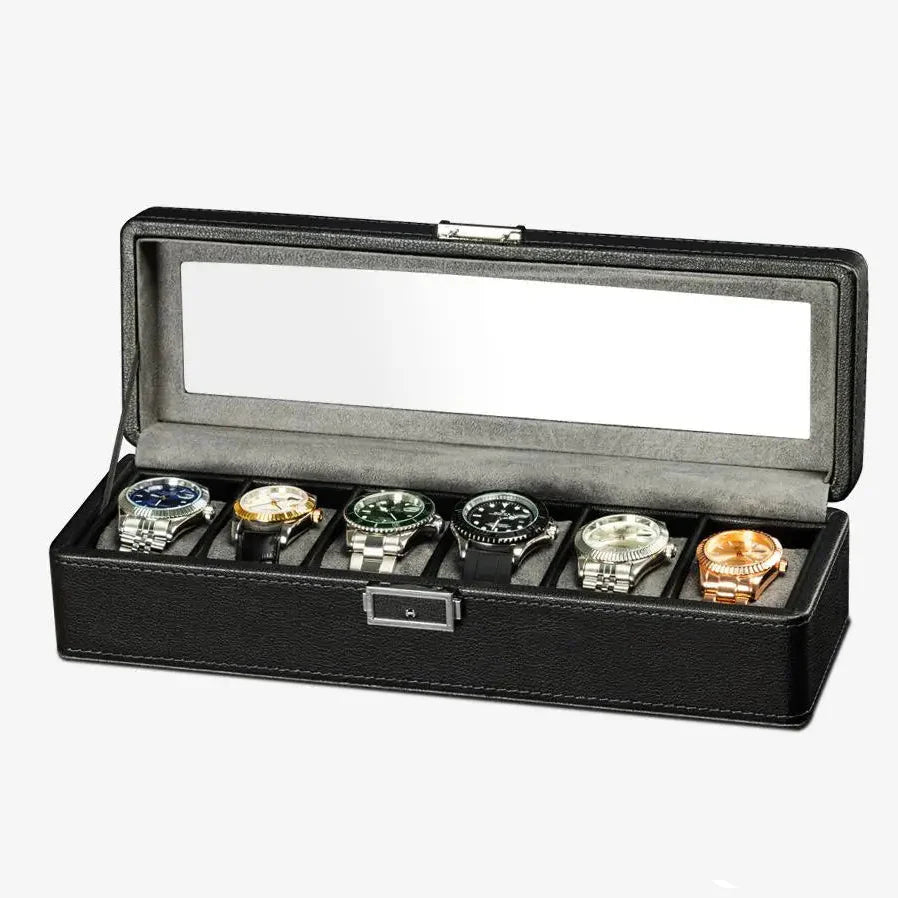 Boîte Montres Cuir Litchi Vitrine Multi-Capacité