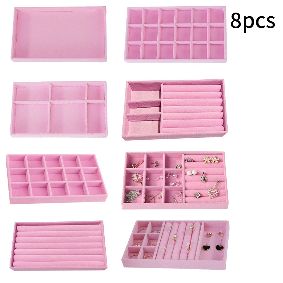 Plateau Bijoux Velours Floqué Ensemble 8 Pièces