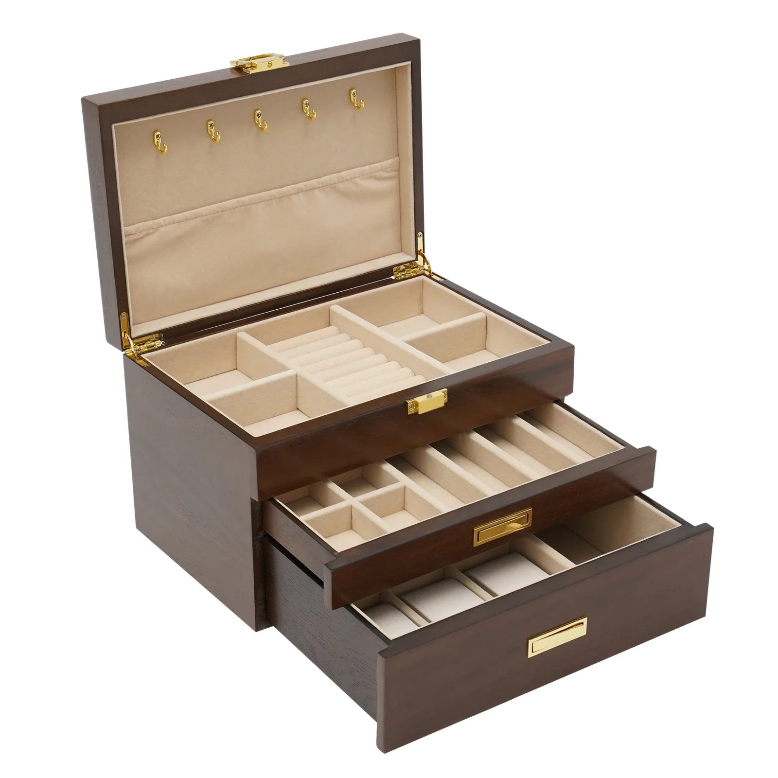 Boite Bijoux Bois Velours Japonais 3 Niveaux