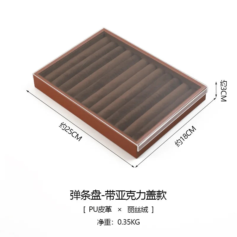 Plateau Bijoux Cuir Marron Velours Rangement