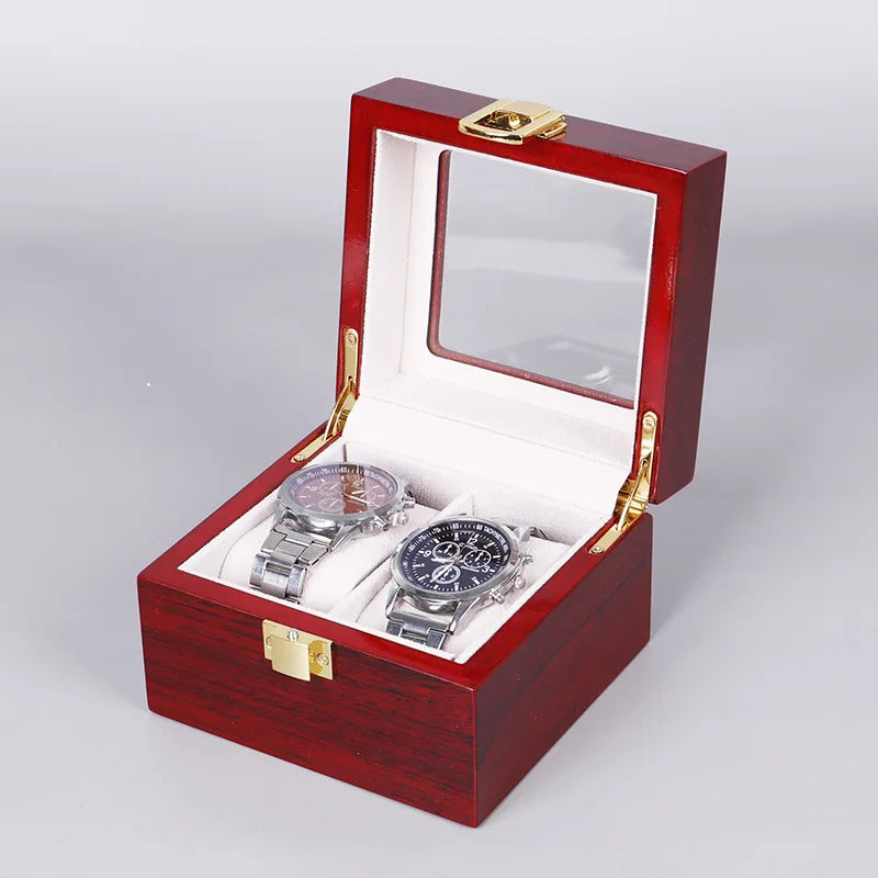 Coffre Fort Montre Bois Rouge Foncé Multi-Capacité