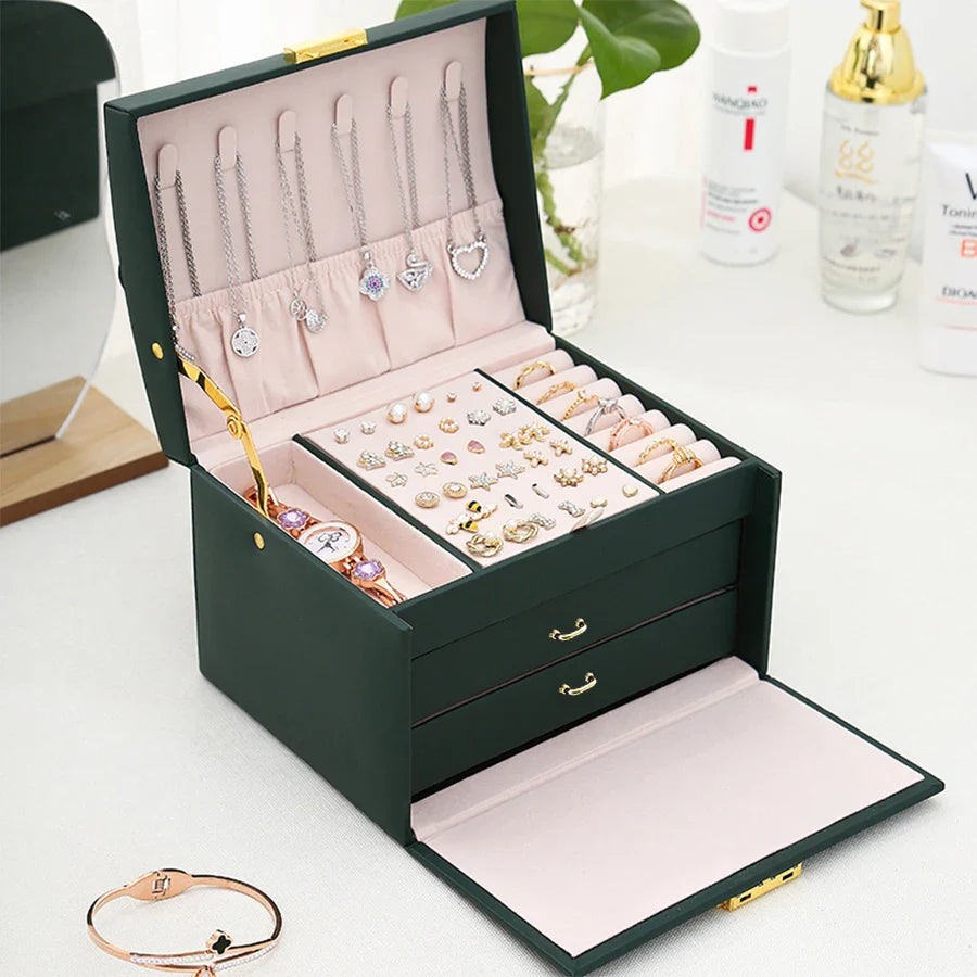 Boite Bijoux Cuir Velours 3 Niveaux