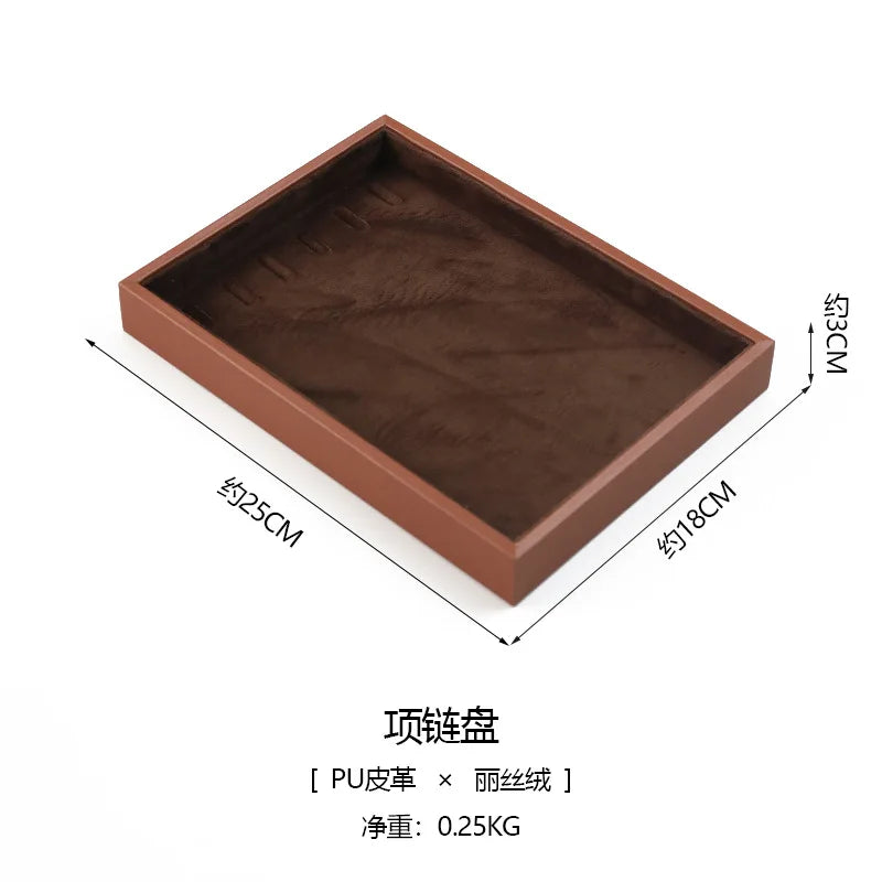 Plateau Bijoux Cuir Marron Velours Rangement