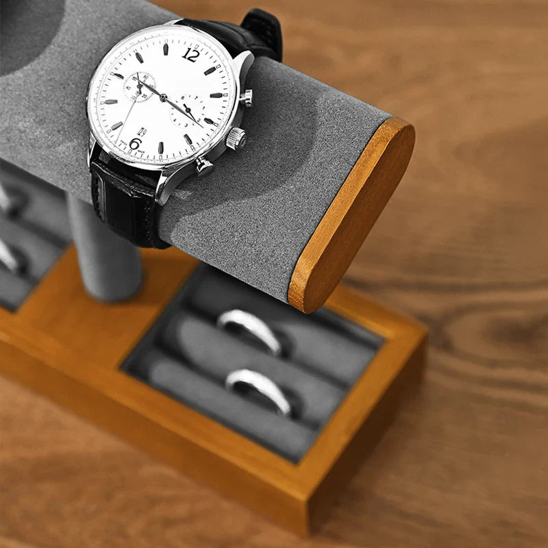 Présentoir Montre Bois Massif Gris Beige