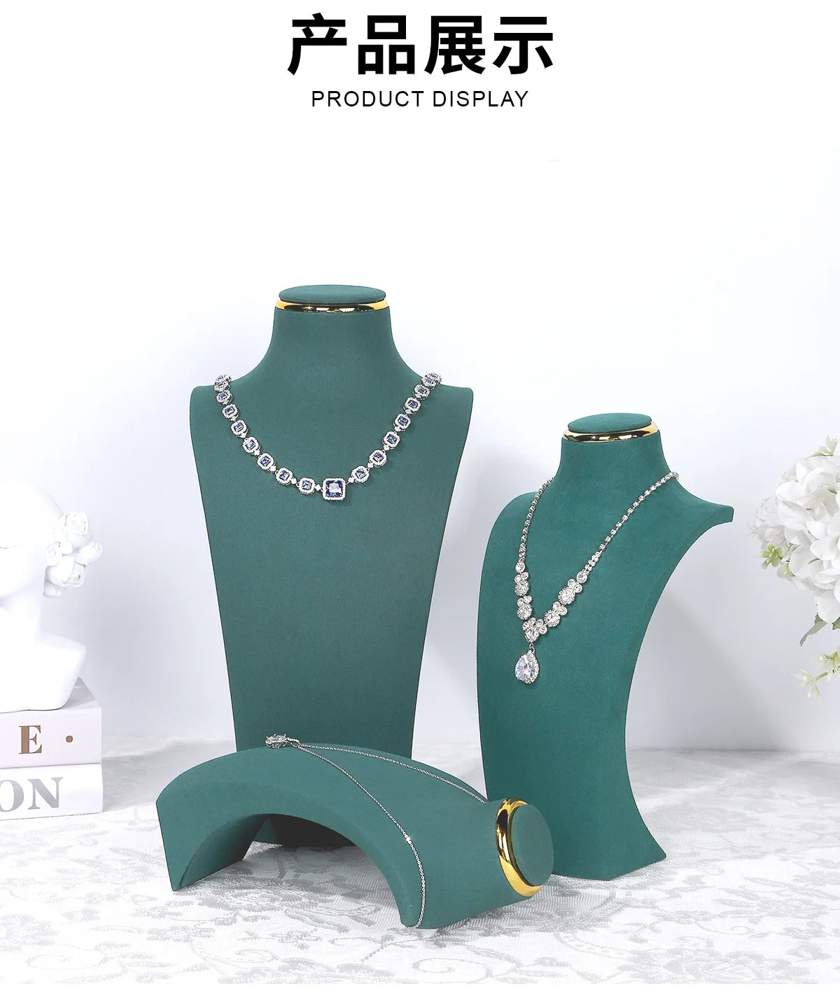 Présentoir Collier Buste Simili Cuir Doré