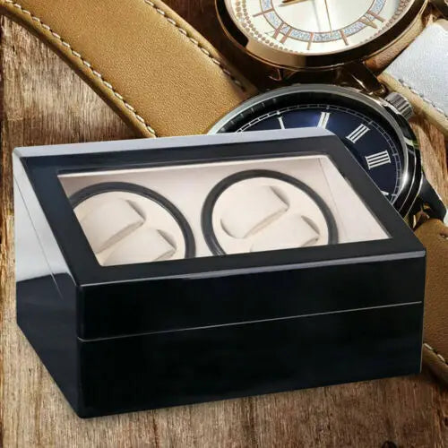 Remontoir Montre Bois Noir Brillant 10 Montres Vitrine