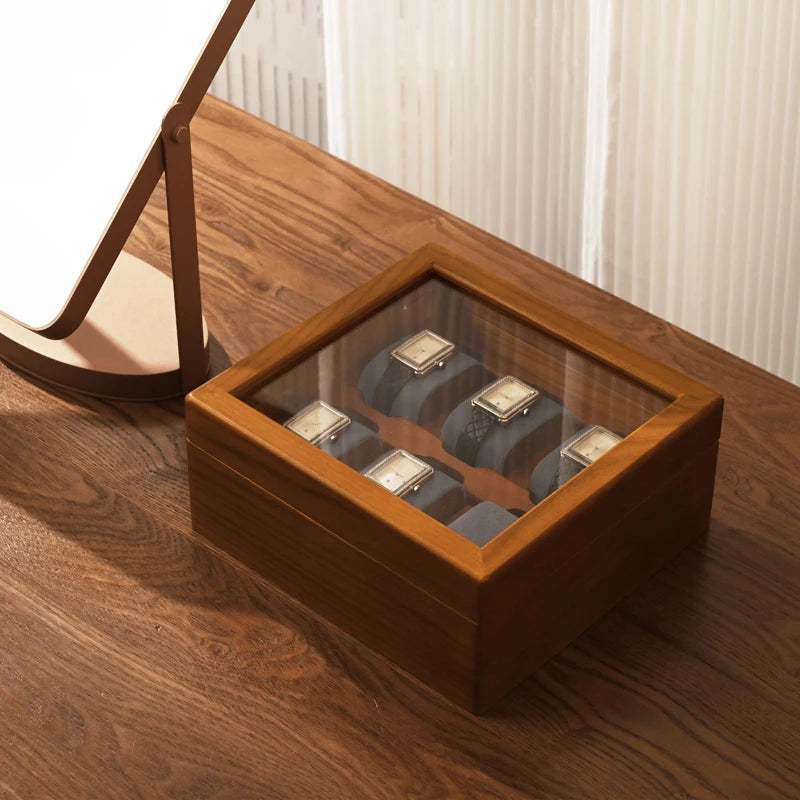 Boite Montre Bois Verre 6 Emplacements Anti Poussière