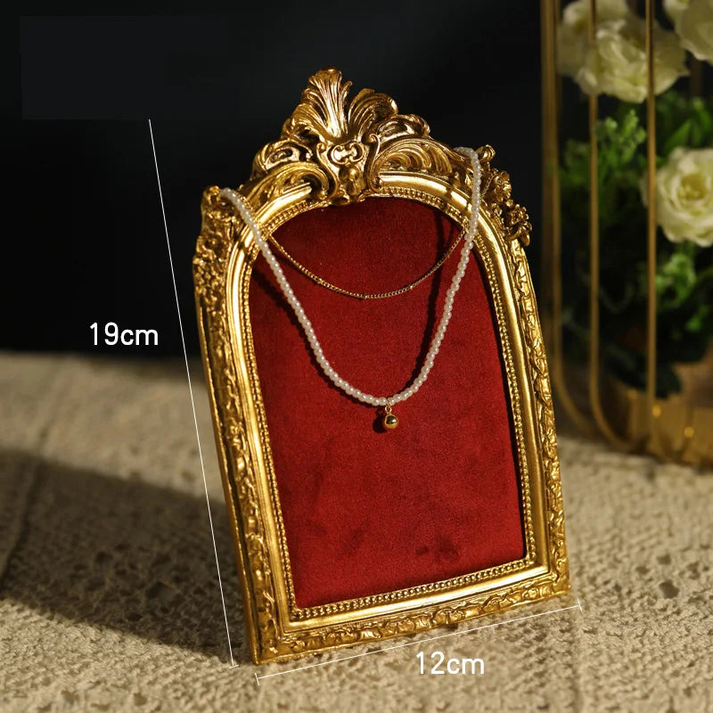 Présentoir Bijoux Velours Rouge et Doré