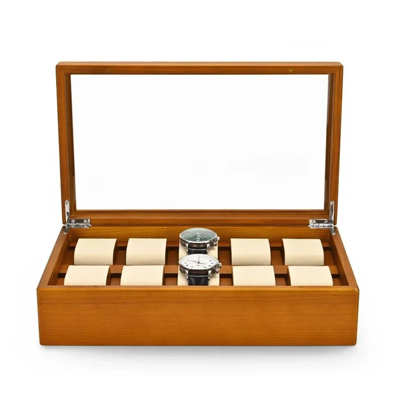 Coffret Montres Bois Massif 10 Places Vitrine