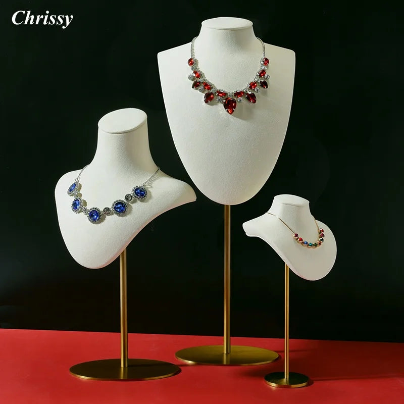 Présentoir Collier Velours Métal Doré Tige