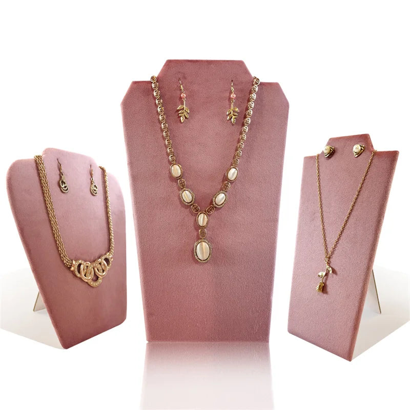 Présentoir Collier Velours Plat Rose Tendre