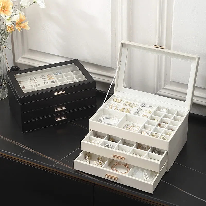 Boîte Bijoux Cuir 2 Tiroirs Velours