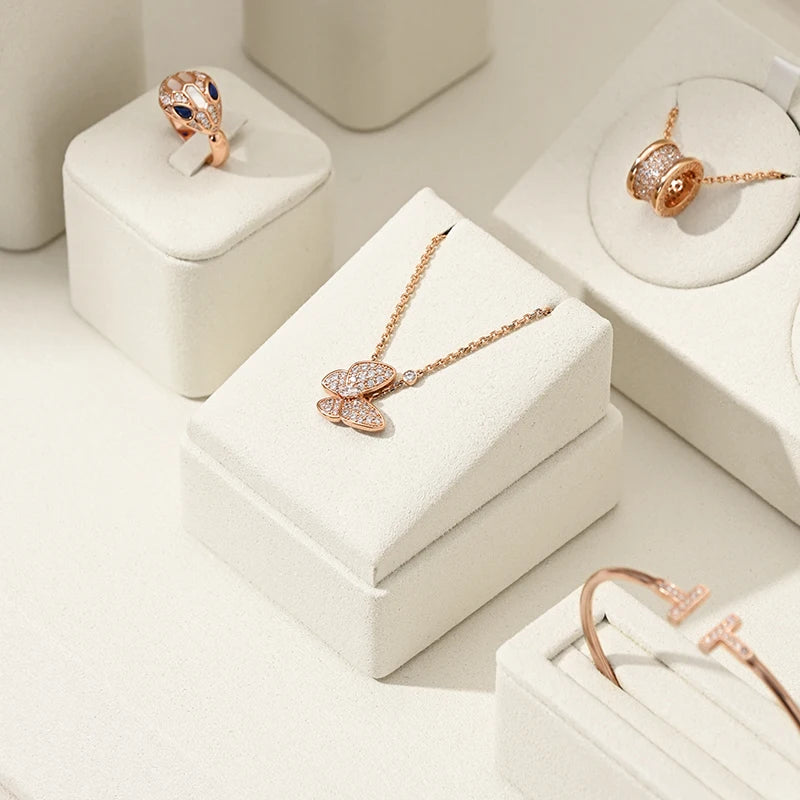 Présentoir Bijoux Velours Beige Bague Collier