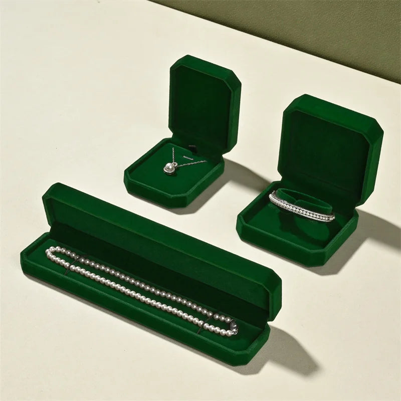 Boite Bagues Velours Vert Pierres Précieuses Premium